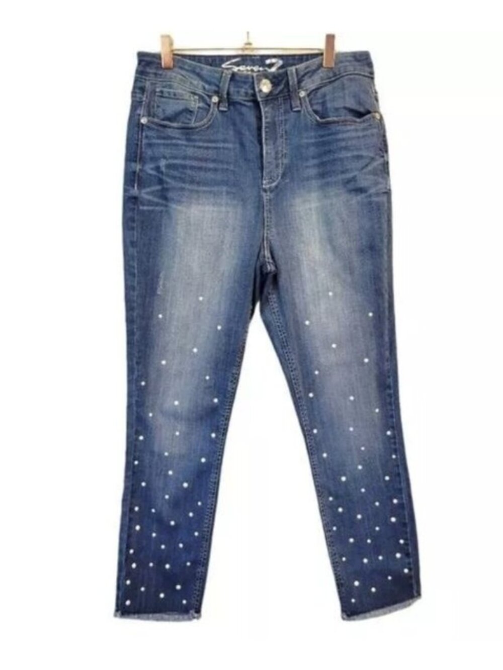Seven 7 | High Rise Beaded Skinny Jeans Medium Wash